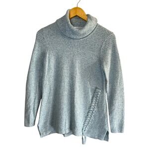 Aventura Womens Blue Cowl Neck Sweater Braided Side Detail Wool Cashmere Blend S
